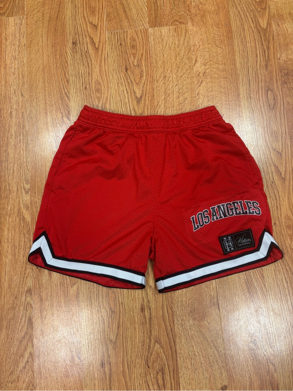 Hollister Red Los Angeles Athletic Mesh Shorts with Black & White Trim